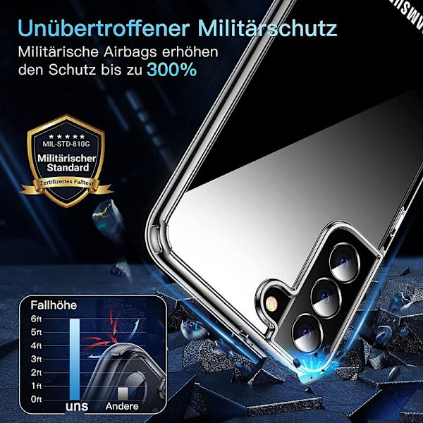 Kristallklart Samsung Galaxy S22-fodral, [äkta icke-gulnande]