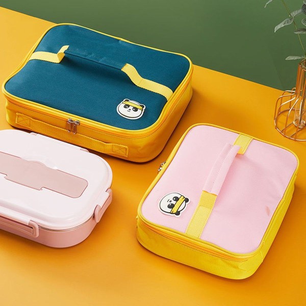 Barnens Lunchlåda Väska Platt Bento Väska Bärbar Take Away Rosa