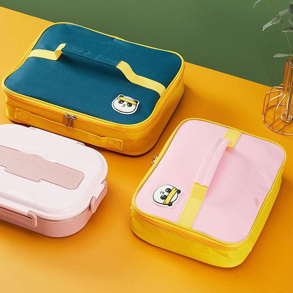 Lasten lounaslaukku, litteä bento-laukku, kannettava mukaan otettava, vaaleanpunainen