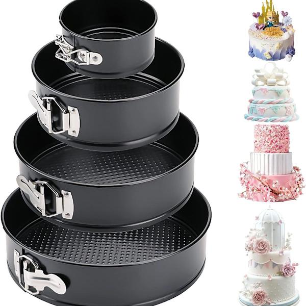 Sæt med 4 springform-pander, 12/18/22/26 cm runde bagepandesæt, kageform med KLB