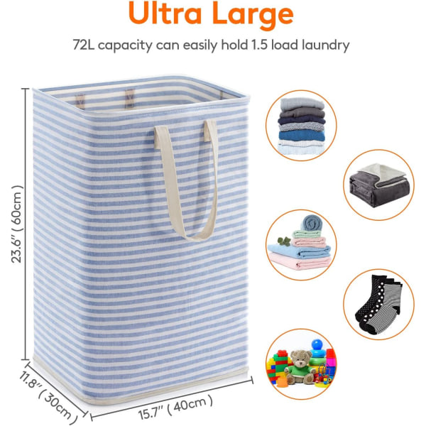 72L sammenfoldelig vandtæt stofbeskidt vasketøjskurv med stor kapacitet, blå-