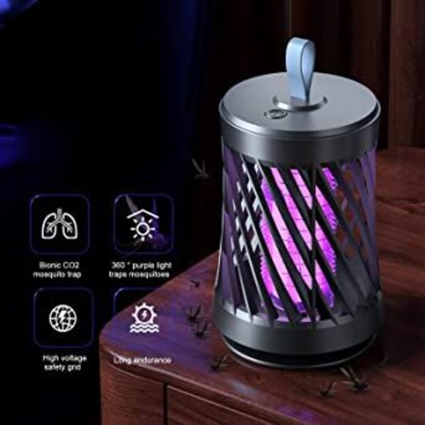 LED-elektroninen moskiittojen tappajalamppu, 360° sähköinen hyönteisloukku UV-valolla/bioniisella vetovoimalla, kannettava hajuton USB lyhty sisäkäyttöön ulkokäyttöön