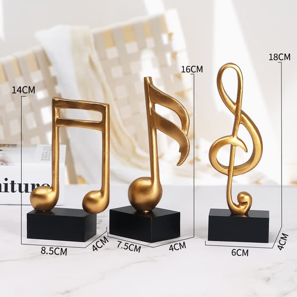 3 stk Musikknote Statue Dekorasjon Skulptur Harpiks Figur Kunst