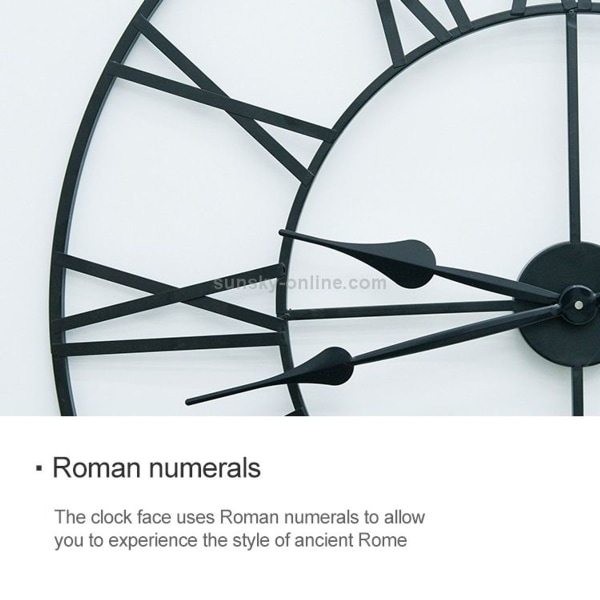 80 cm retro stue smijern rund romersk stille dekorativ veggklokke (svart