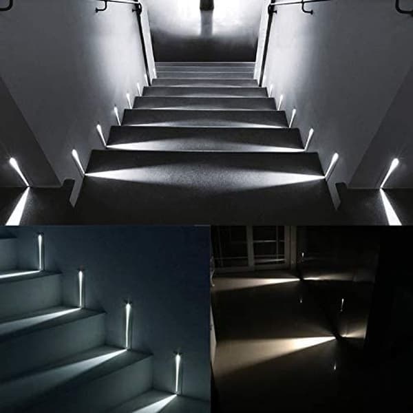 Pakke med 2 indbyggede 220 V LED-trappe lys, varm hvid sort