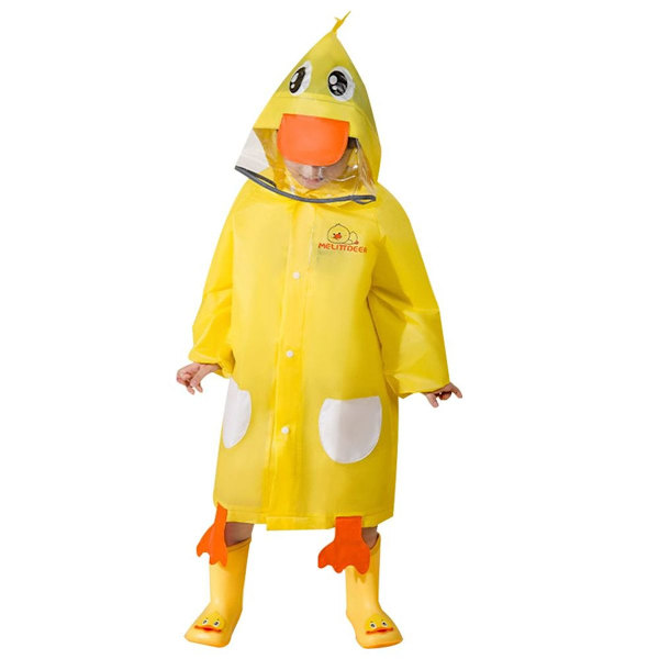 Gul børneraincoat, sødt dyremønster, XL KLB