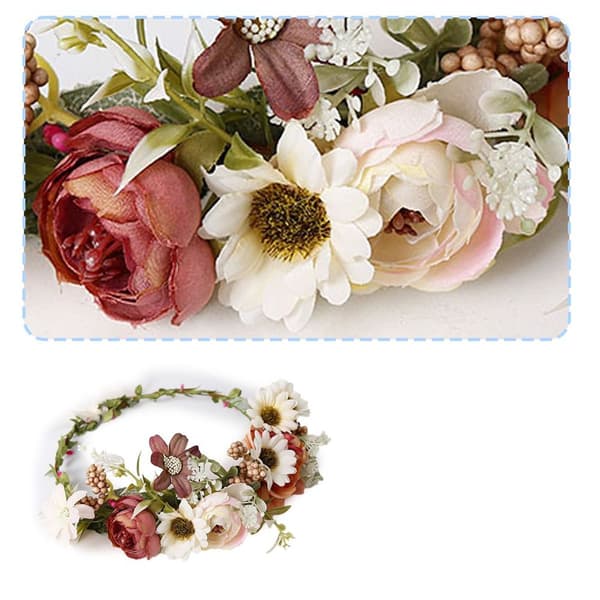 Boho Blomster Hodebånd Hårkrans Blomsterkrans Krone Halo Form2