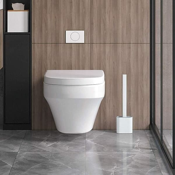 Flat silikon toalettbørste ï¿½C toalettbørste og holder, dryppfri,