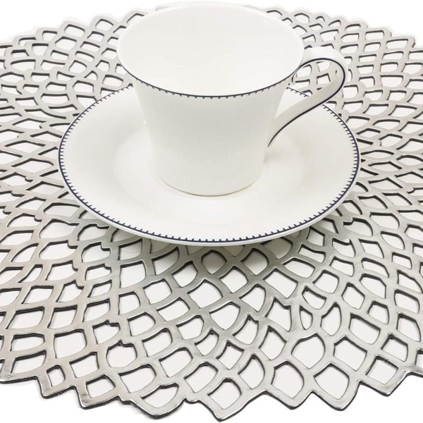 Silver Placemats Set om 6 Tvättbara Runda Placemats PVC Placemats KLB