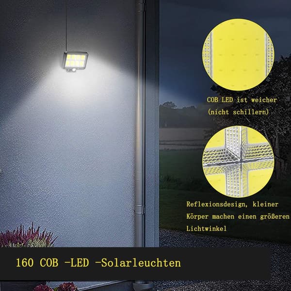 Solcellelamper til udendørs brug, 160 LED super lyse solcellelamper med bevægelsessensor, KLB