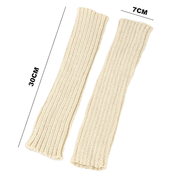 Dame Vinter Varme Over Elbow Lange Fingerløse Tommelfinger Hul Handsker Luffer Beige KLB