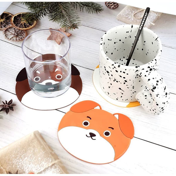6 stk. Bitch Coasters, silikoneunderlag, søde hundeansigt underlag, dekorative hundeunderlag, originale personlige underlag til vinglasdrikke