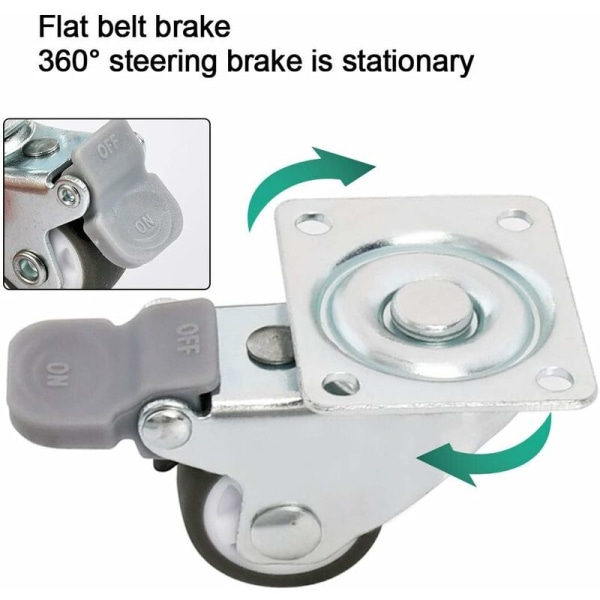 Sett med 2 svarte svingbare hjul 32MM hjul med brems, for transportmøbler KLB