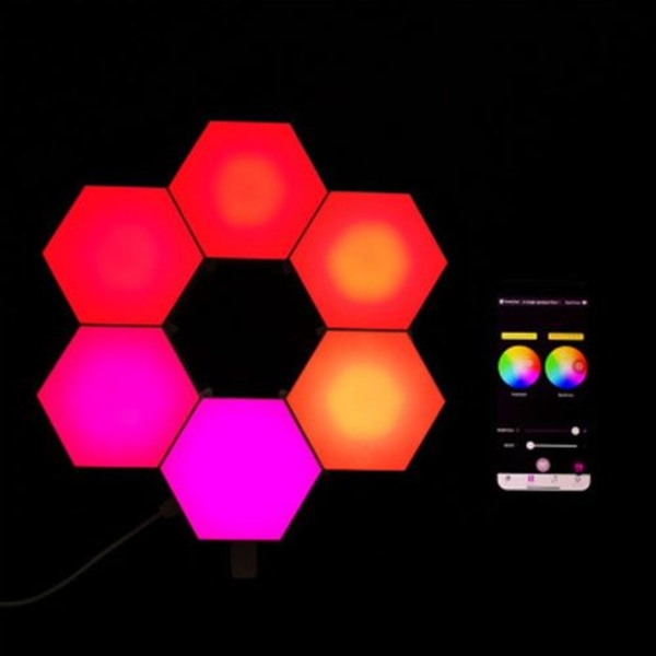 Paket med 6 hexagonala vägglampor med fjärrkontroll, smart touch modulär LED-lampa