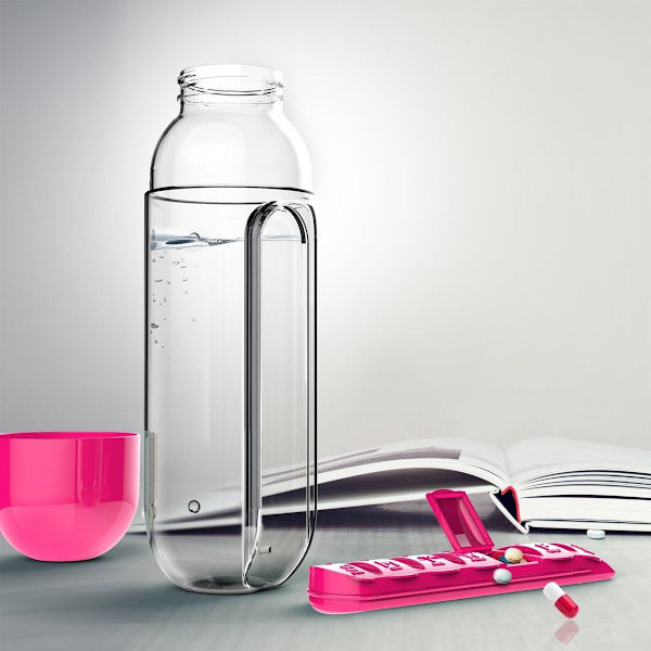 Yhdistä päivittäinen pillerirasia vesipulloon, Pink KLB