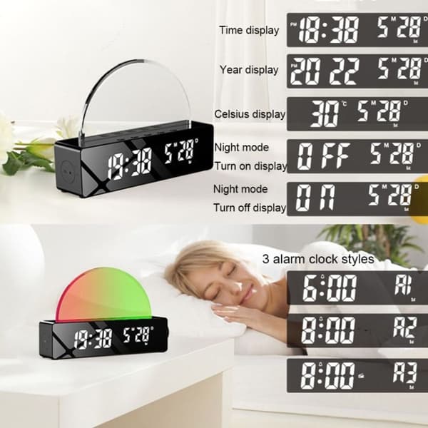 Solnedgangslys LED Digital Display Elektronisk Ur USB Plug-in Desktop Temperaturmonitor