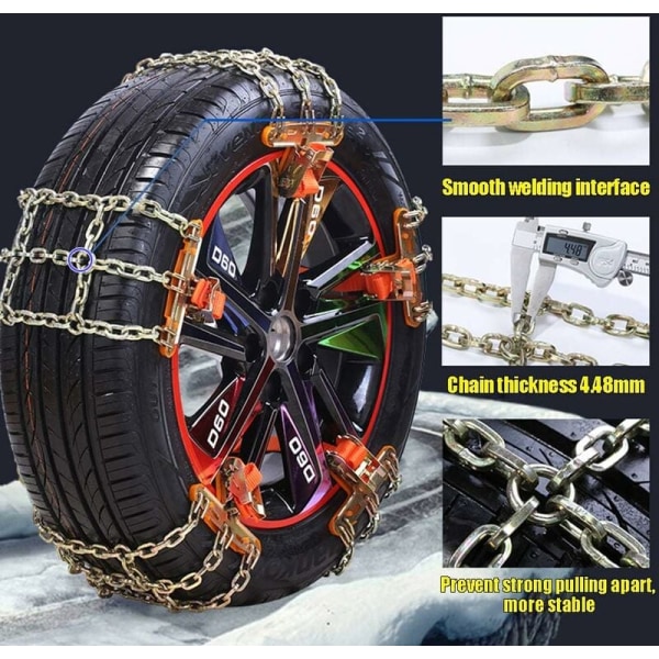 Automatisk snøkjetting, Easy Grip snøkjetting, Universal Quick Utility Quad Car snøkjetting (6 stk, 165-205 mm) KLB