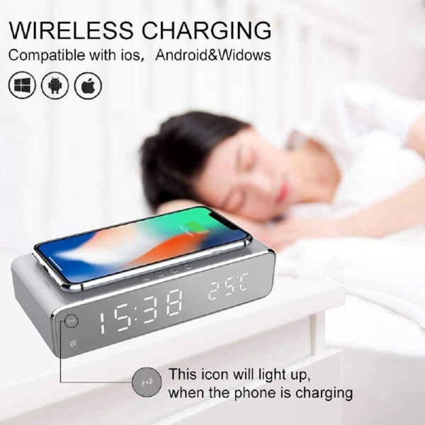 Youlala 2 i 1 LED-vækkeur med Qi-oplader og termometer til iPhone XS Max,