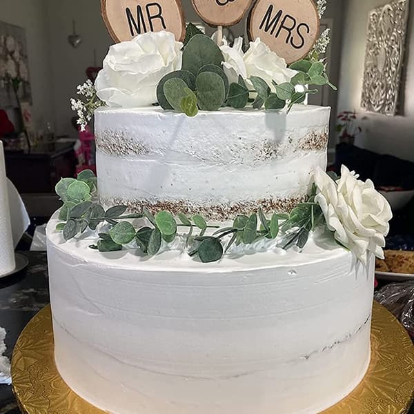Mr & Mrs Toppers i naturligt træ, chic rustikt bryllupskagepynt
