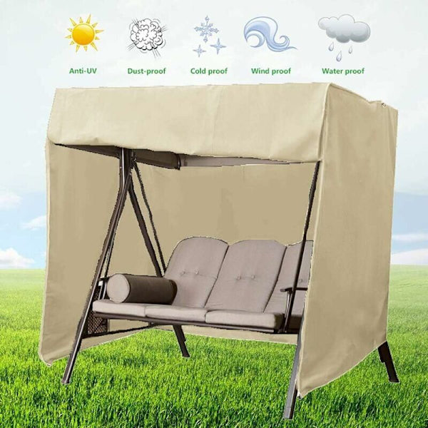 Vattentät 3-sits gungöverdrag, 220x125x175cm 210D Oxford Anti-UV gungöverdrag Utomhus gungskydd - Beige KLB