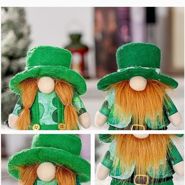2-deler St. Patrick's Day Gnome-dekorasjon Håndlaget grønt skjegg og fletter KLB