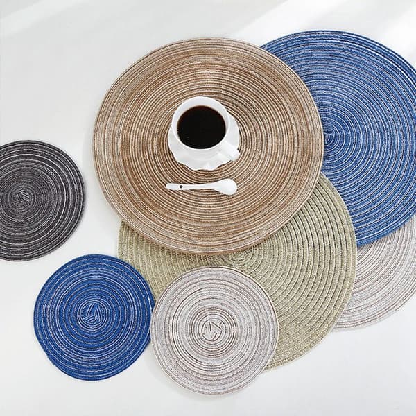 Runde plassmatter, farmhouse boho plassmatter, stoff plassmatte, rustikk brun