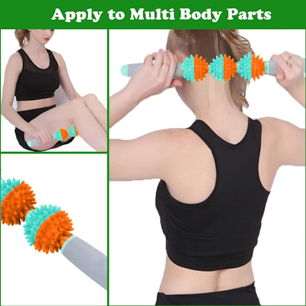 Fasciemassage-rulle til cellulite, muskelrulle-stick, fedtfrigivelse, orange, tre kugler