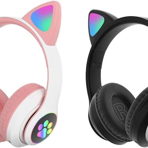 Barnens hörlurar kattöron LED-belysning Bluetooth rosa