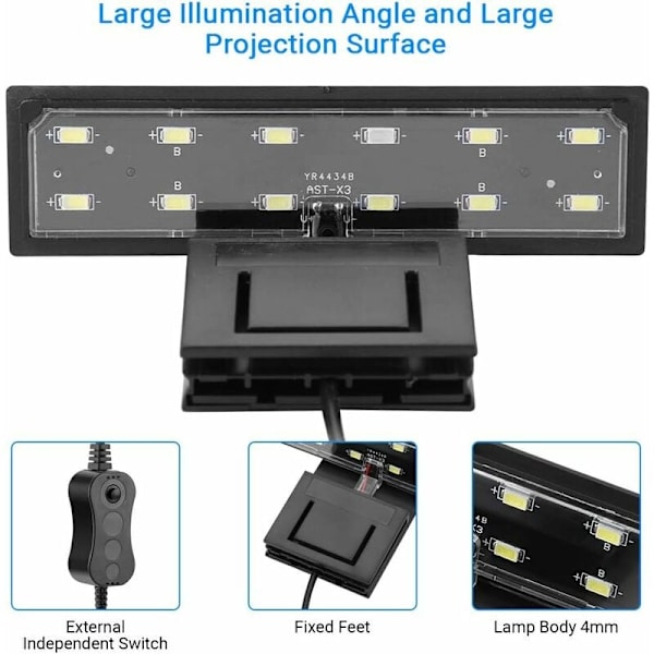 Akvariebelysning LED 5W Clip-on Ferskvands- eller Havplantelampe, Akvariebelysning Vandtæt Akvarielys (Hvidt lys) KLB