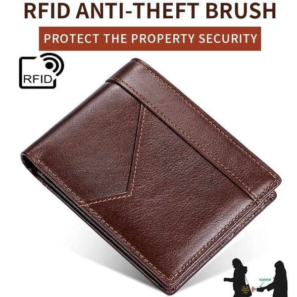 Ommeltu nahkainen miesten lompakko RFID-varkaudenestolompakko (musta)