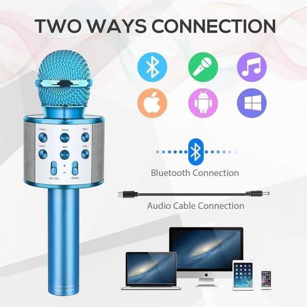 Bluetooth-karaokemikrofoni, langaton, monivärinen LED, sininen KLB