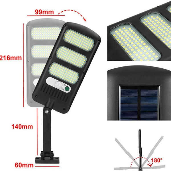 Solcellslampa för utomhusbruk, 213 LED solcellslampa med rörelsesensor, vattentät KLB