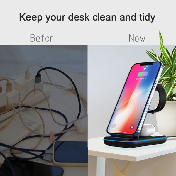 Trådlös laddare, induktiv laddningsstation för Apple Watch Svart KLB
