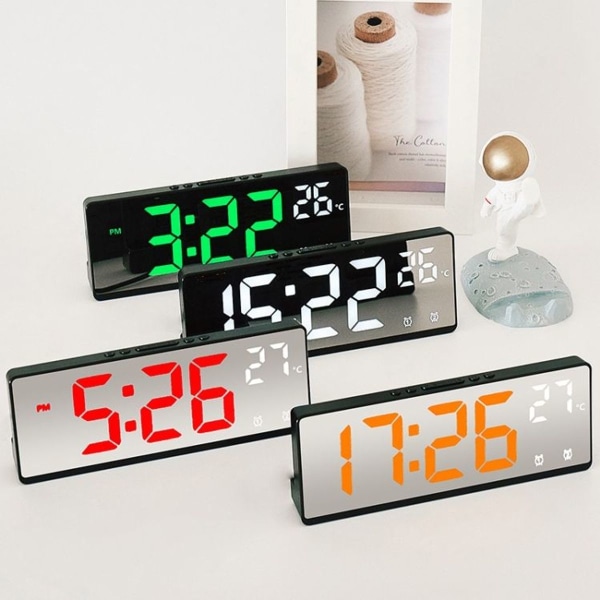 LED digital display, multifunksjonell elektronisk klokke, skrivebordstemperatur speil, vi