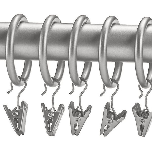 Gardinstangsett med klips 2,5 cm 30 stk Nikkel KLB