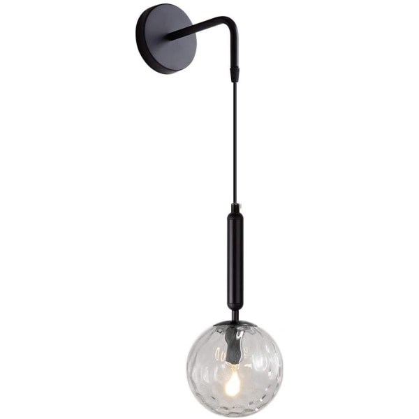 Moderne E27 Hengende Glassskjerm Vegglampe, Nordisk Minimalistisk Nattbord Vegglampe for Soverom Stue Gang(gjennomskinnelig Svart)