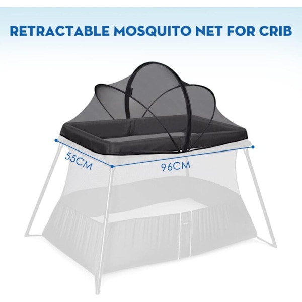 Myggnett for barneseng/vugger/reiseseng/ekstraseng/parasollseng for baby, fint mesh-stoff, enkelt å installere, (hvit, 96 x 55 cm) KLB
