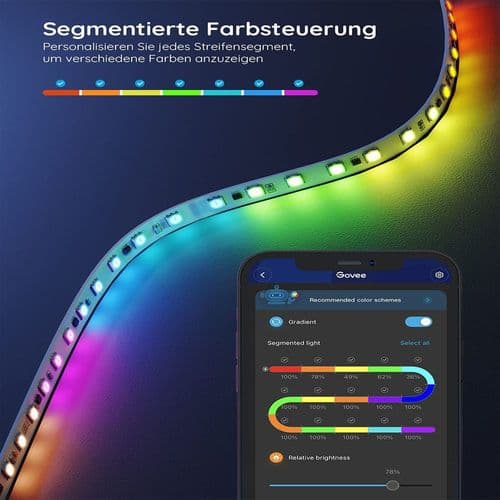 LED-stripe, RGBIC LED-stripe 5m, musik-synkronisering, segmentkontroll, fargeendring, 64