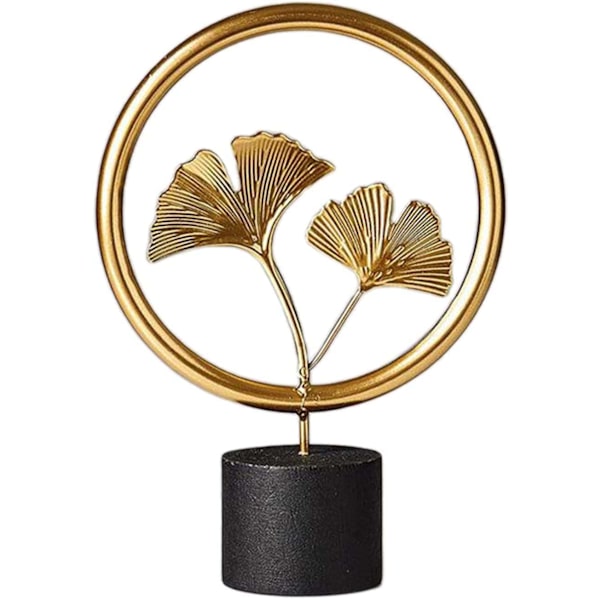 Skulptur av ginkgoblad i träbas, dekoration för vardagsrum, hall, sovrum, kontor, handgjord konststaty, hängande gåva (cirkelformad fågel)