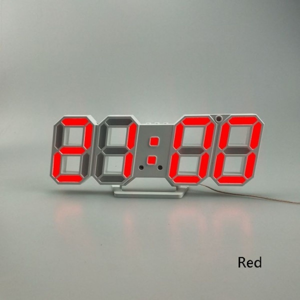 6609 3D Stereo LED-väckarklocka Vardagsrum 3D Väggklocka-Röd