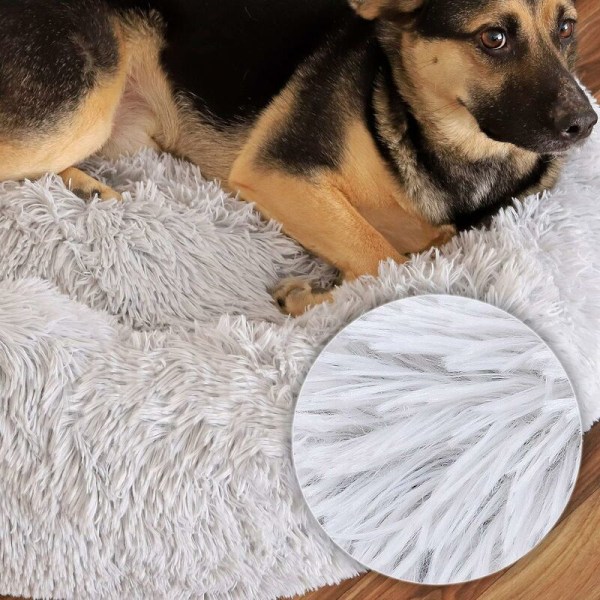 Hundeseng - Rund pute seng for katter - Komfortabel myk donutsofa for alle størrelser av hunder og katter - Plysjstoff (80 cm Ø Lysegrå) KLB