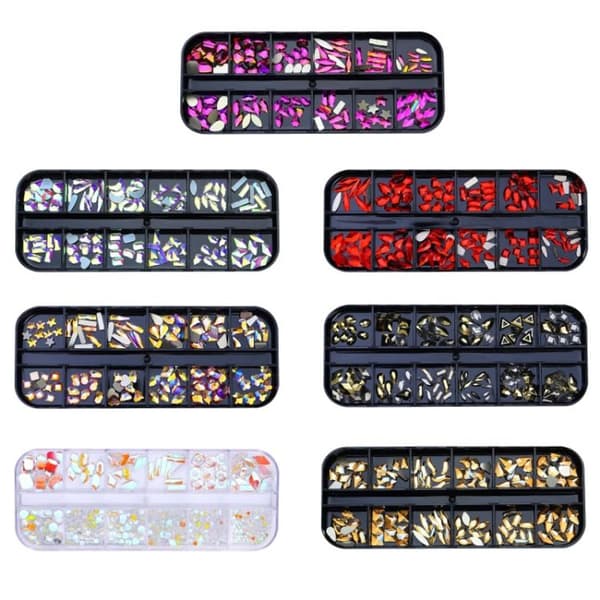 12 Grid Flat Shaped Manicure Rhinestone Nail Decoration 27th