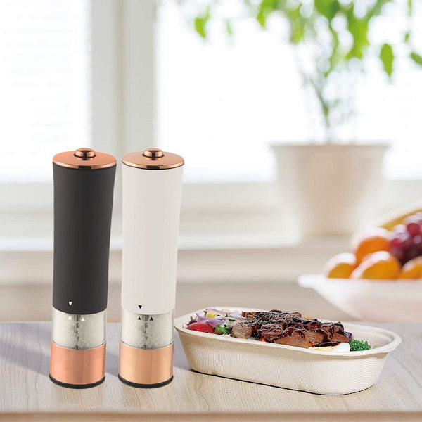 Kryddburk högkvalitativ elektrisk pepparkvarn i roséguld i svart guld