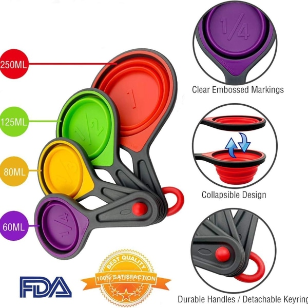 sæt foldbare silicagel-målekopper og -skeer, måleværktøj til madlavning