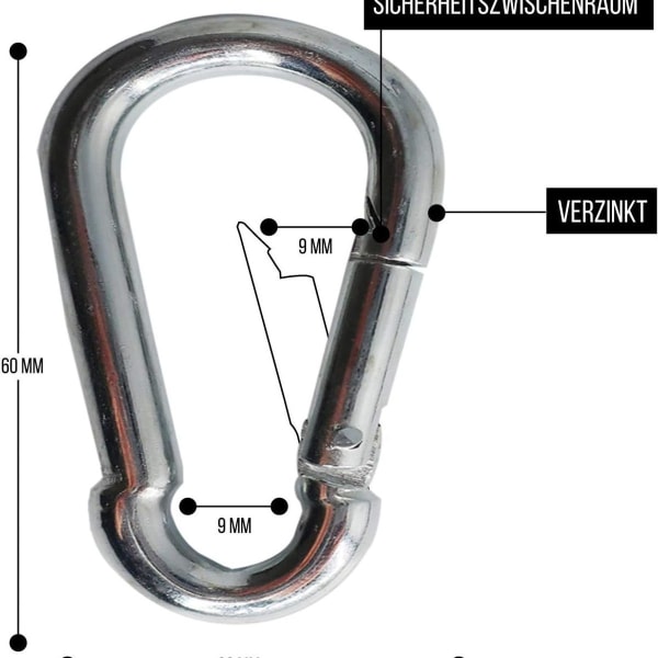 Karabinkrok 60 mm x 6 mm 10 stk karabinkrok i stål karabinkrok bærende h KLB