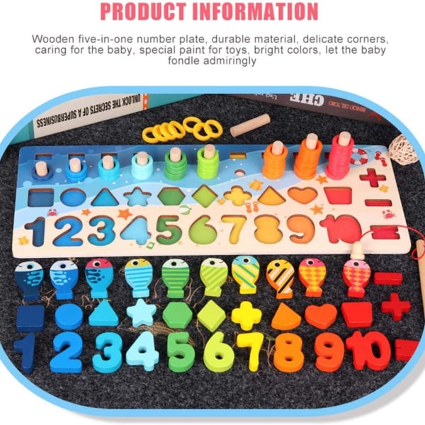 Montessori matematik plug-in spil/børnefiskeri spil trælegetøj sortering plug-in puslespil Ma KLB