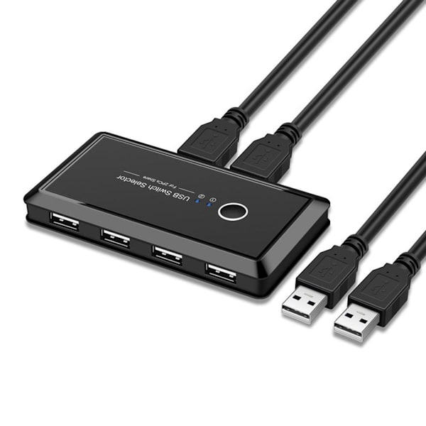 USB-kytkin - 2 sisään 4 ulos PC-osille - Musta, 480 Mbps - Windows, Mac, Linux