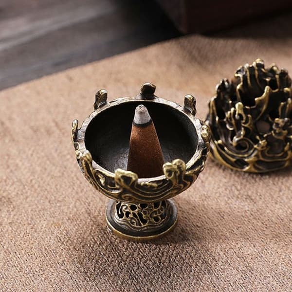 Retro Indendørs Aroma Diffuser Kobberlegering Ryger Ornament-Stor Bronze