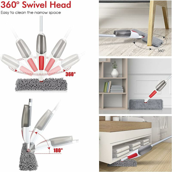 Mop med spray, mikrofiber flatmop med 550 ml tank, 360° rotasjonsspraymop, mopp for gulvrengjøring - 3 pads KLB
