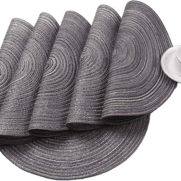 Bomullsplassmatter, sett med 6, runde plassmatter, vaskbare, slitesterke